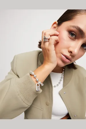 UNO de 50 Pulsera de bolas bañada en plata de ley