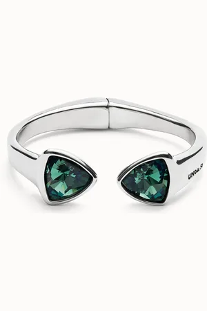 UNO de 50 Pulsera gruesa bañada en plata de ley con dos cristales facetados verdes