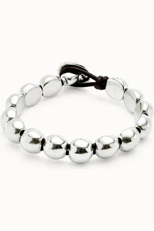 UNO de 50 Pulsera con cuentas redondas pequeñas bañadas en plata de ley
