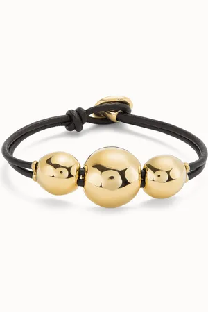 UNO de 50 Pulsera de cuero con tres bolas grandes bañadas en oro 18k