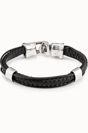 UNO de 50 Pulsera de cuero bañada en plata de ley
