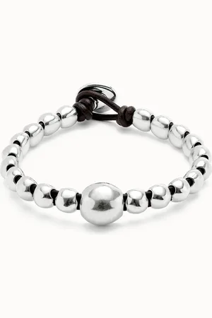 UNO de 50 Pulsera de bolas bañadas en plata de ley y bola central de mayor tamaño