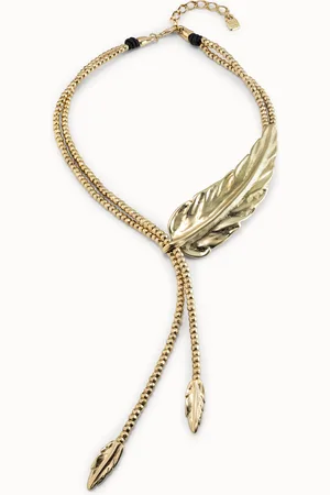 UNO de 50 Collar largo bañado en oro de 18k rematado en pequeñas plumas