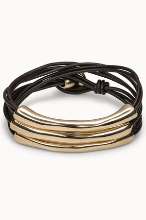 UNO de 50 Pulsera de tres vuetlas de cuero bañadas en oro