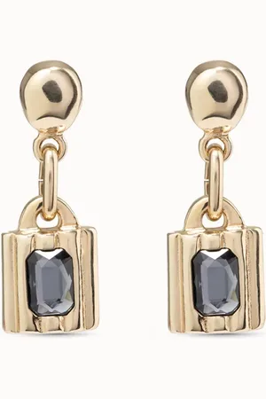 UNO de 50 Pendientes bañados en oro de 18k con forma de candado y cristales