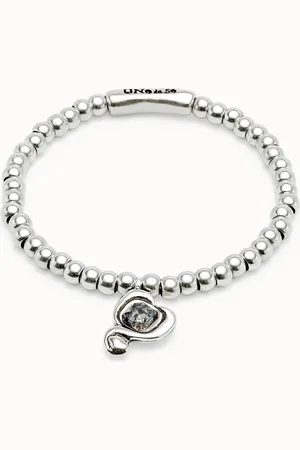 UNO de 50 Pulsera de bolas bañadas en plata de ley con cristal negro