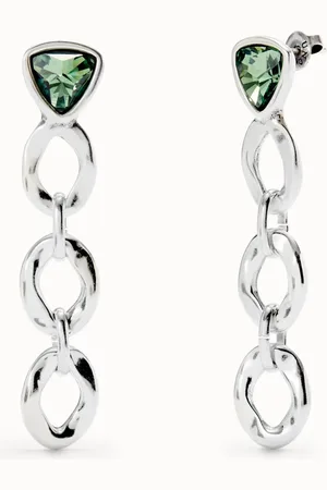 UNO de 50 Pendientes largos con eslabones y cristal verde triangular