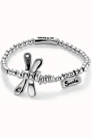UNO de 50 Pulsera elastica con libélula bañada en plata de ley