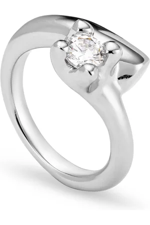 UNO de 50 Anillo bañado en plata de ley con circonita blanca