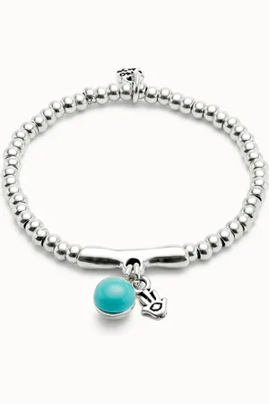 UNO de 50 Pulsera de bolas bañadas en plata de ley con cristal de murano y mano de fátima