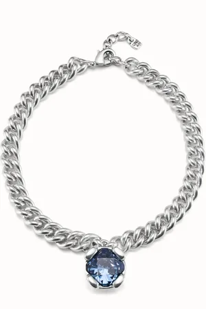 UNO de 50 Collar bañado en plata de ley con cristal