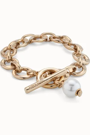 UNO de 50 Pulsera bañada en oro 18k con eslabones y charm de perla