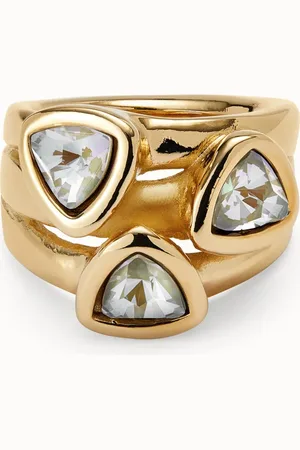 UNO de 50 Anillo triangular bañado en oro 18k con cristales