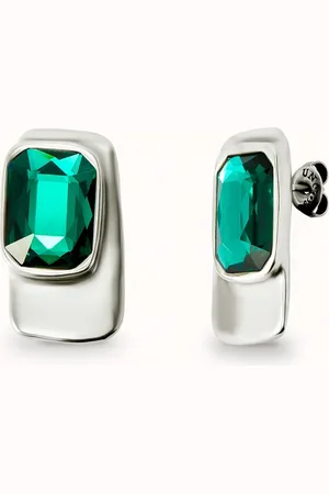 UNO de 50 Pendientes con forma rectangular bañados en plata de ley con cristal verde