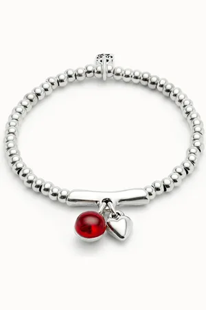 UNO de 50 Pulsera de bolas bañadas en plata de ley y cristal de murano rojo