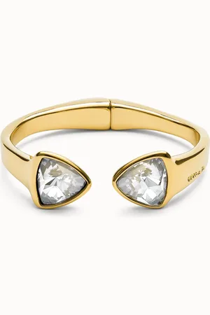 UNO de 50 Pulsera gruesa bañada en oro de 18k con dos cristales facetados
