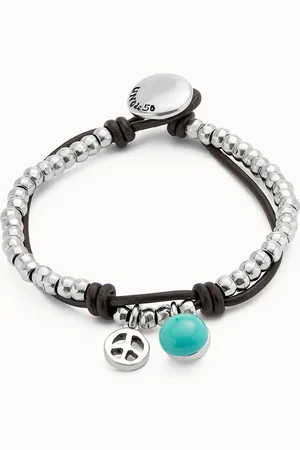 UNO de 50 Pulsera de bolas bañadas en plata de ley con cristal de murano turquesa