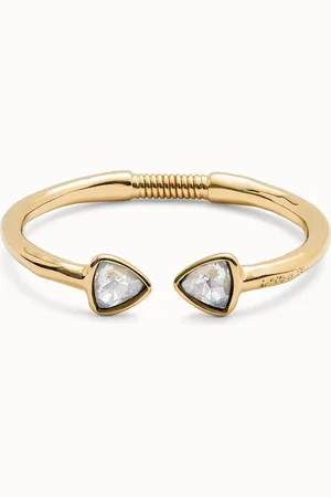 UNO de 50 Pulsera rígida fina bañada en oro 18k con dos cristales facetados multicolor