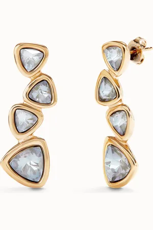 UNO de 50 Pendientes largos bañados en oro 18k y 4 cristales
