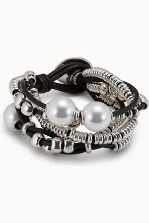 UNO de 50 Pulsera de cuero y baño en plata de ley