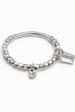 UNO de 50 Pulsera de cuentas, pieza tubular y chapa con mensaje bañado en plata