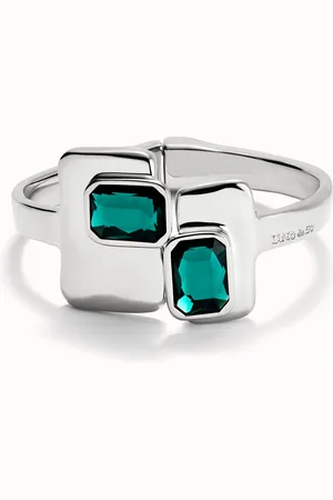 UNO de 50 Pulsera rígida bañada en plata de ley con cristales verdes