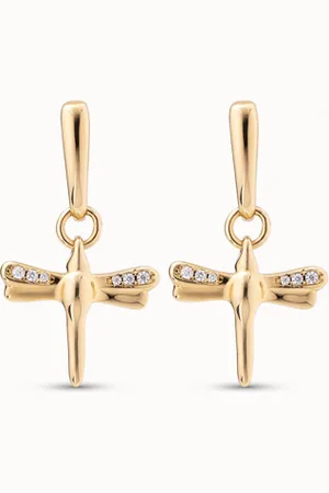 UNO de 50 Pendientes bañados en oro de 18k con forma de libélula con topacios