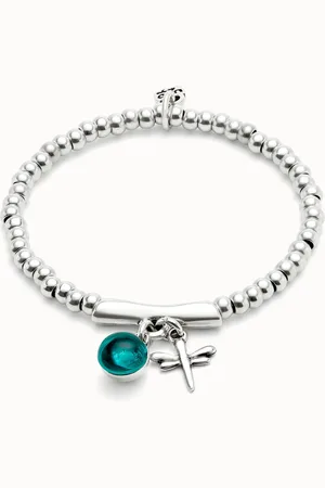 UNO de 50 Pulsera bañada en plata de ley con cristal de murano y libélula