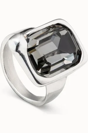 UNO de 50 Anillo bañado en plata con forma rectangular y cristal central