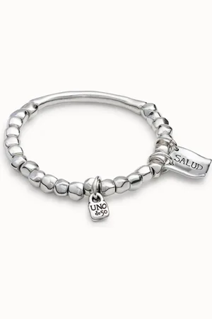 UNO de 50 Pulsera de cuentas y pieza tubular de bañada en plata