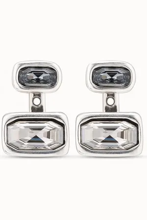 UNO de 50 Pendientes bañados en plata de ley con multiposicion con cristal pequeño grisy y cristal grande blanco