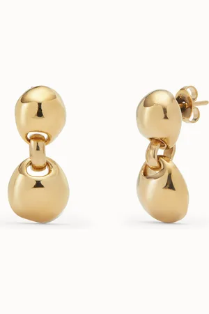 UNO de 50 Pendientes bañados en oro 18k con bola con 2 bolas