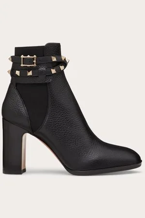 VALENTINO GARAVANI BOTINES ROCKSTUD DE BECERRO GRANEADO 90 MM Mujer 34.5
