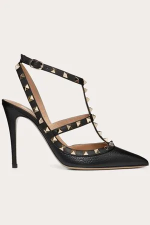 VALENTINO GARAVANI SALONES ROCKSTUD DE PIEL DE BECERRO GRANEADA CON TIRAS 100 MM Mujer 34.5