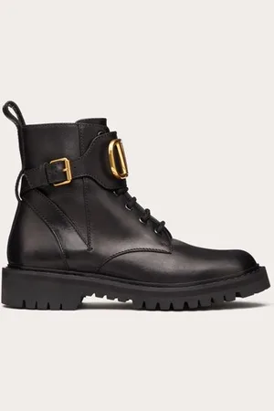 VALENTINO GARAVANI BOTAS TIPO MILITAR VLOGO SIGNATURE DE PIEL DE BECERRO CON TACÓN DE 35 MM Mujer 34.5