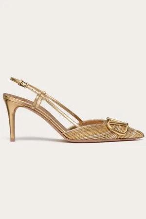 VALENTINO GARAVANI ZAPATOS DE TACÓN VLOGO SIGNATURE METALIZADOS CON CORREA TRASERA Y BORDADO CORNELY, TACÓN DE 80 MM Mujer 34.5