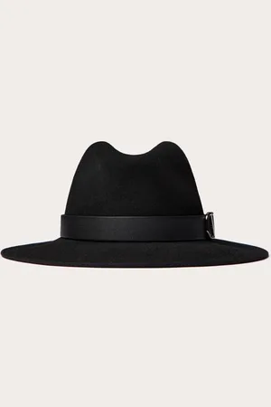 VALENTINO GARAVANI SOMBRERO FEDORA VLOGO SIGNATURE DE CUERO Y PELO DE CONEJO Mujer 56