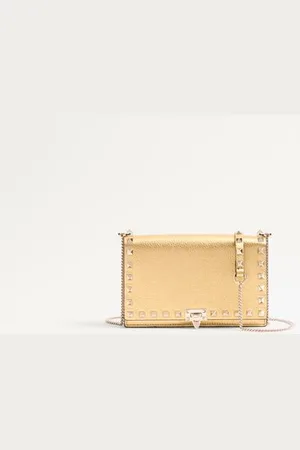 VALENTINO GARAVANI MINIBOLSO ROCKSTUD DE CUERO DE BECERRO GRANEADO Y LAMINADO CON CADENA Mujer UNI