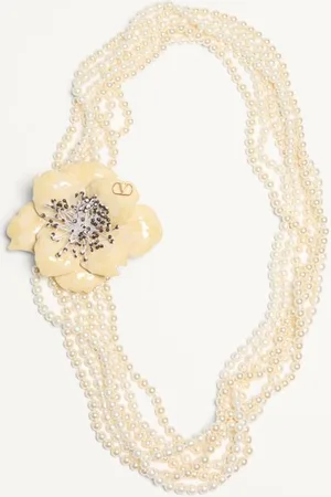 VALENTINO GARAVANI COLLAR FLEUR LUMINEUSE DE METAL, ESMALTE, PERLAS Y TELA Mujer UNI