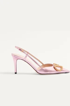 VALENTINO GARAVANI ZAPATO DE CUERO NAPA LAMINADO CON CORREA TRASERA, VLOGO SIGNATURE Y TACÓN DE 80 MM Mujer 34.5