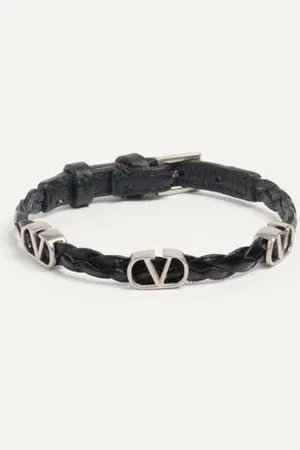 VALENTINO GARAVANI PULSERA VLOGO SIGNATURE DE CUERO DE BECERRO TRENZADO Hombre UNI