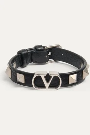 VALENTINO GARAVANI PULSERA VLOGO SIGNATURE DE CUERO GRANEADO DE BECERRO Hombre UNI