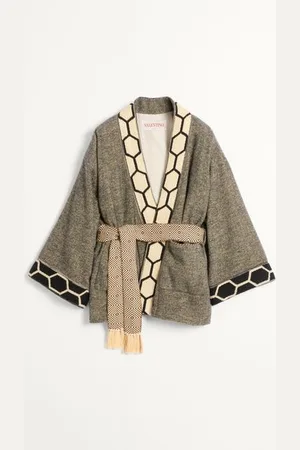 VALENTINO ABRIGO TIPO BATA DE MEZCLA DE LANA CON RIBETE DE JACQUARD Y CINTURÓN Hombre M
