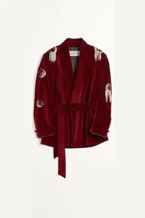VALENTINO CHAQUETA DE TERCIOPELO DE ALGODÓN CON CON CINTURÓN Y BORDADO DE ESTRÁS Y CUENTAS Hombre 46