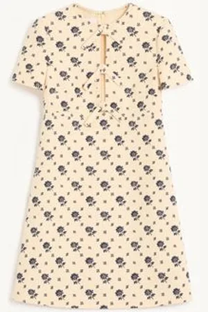 VALENTINO VESTIDO CORTO DE CREPE COUTURE FIORELLINO BLU PAPIER FLORAL Mujer 36