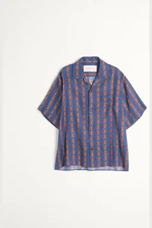 VALENTINO CAMISA DE BOWLING DE LINO CON ESTAMPADO VOYAGE IMAGINAIRE Hombre 44