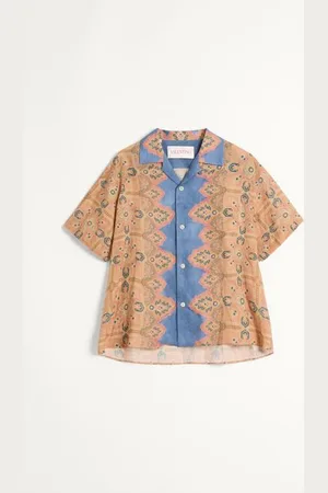 VALENTINO CAMISA DE BOWLING DE LINO CON ESTAMPADO VOYAGE IMAGINAIRE Hombre 44