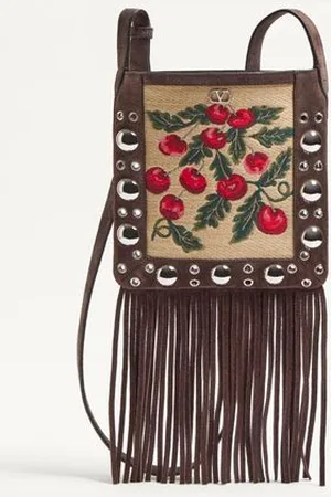 VALENTINO GARAVANI BOLSO DE HOMBRO PEQUEÑO GARAVANI NELLCÔTE DE JACQUARD DE RAFIA CON MOTIVO CHERRYFIC Y FLECOS Mujer UNI
