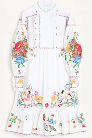 VALENTINO VESTIDO DE ALGODÓN Y LINO BORDADO Mujer 36