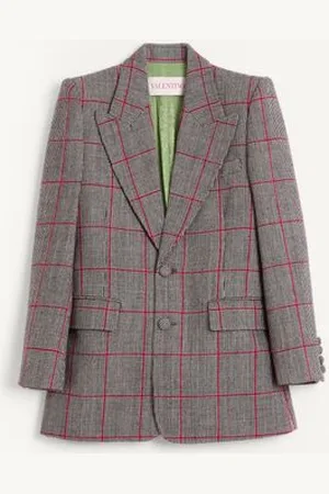 VALENTINO CHAQUETA DE LANA CON BOTONADURA SENCILLA Y ESTAMPADO CUADRILLÉ Hombre 44